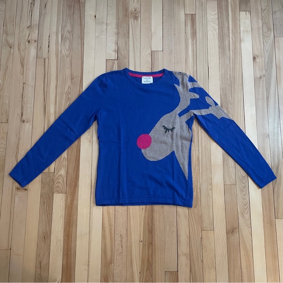 Antoni & Alison Label Novelty Reindeer Lambswool Blend Blue Jumper - Size US L - Picture 2 of 10